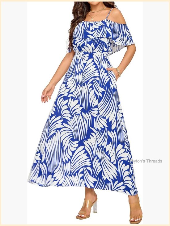 Dresses & Skirts - Off Shoulder Spaghetti Strap Maxi A-Line Dress